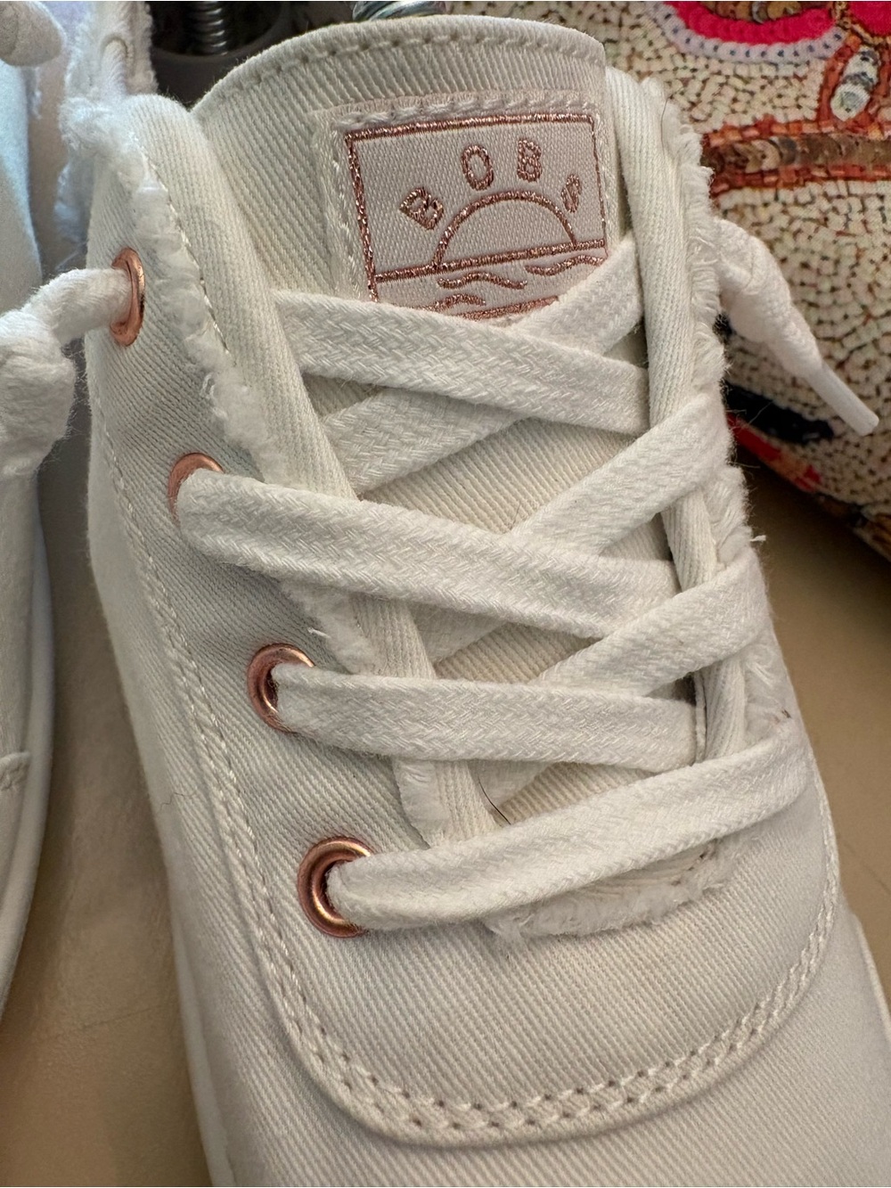 Skechers BOBS White Canvas Lace-Up Sneakers with Rose Gold Eyelets - Picture 5 of 11